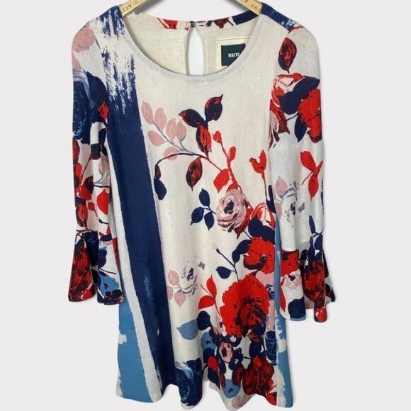 Anthropologie Maeve Floral Knit Bell Sleeve Bohemian Dress XS Anthousai Hippie - Picture 3 of 15